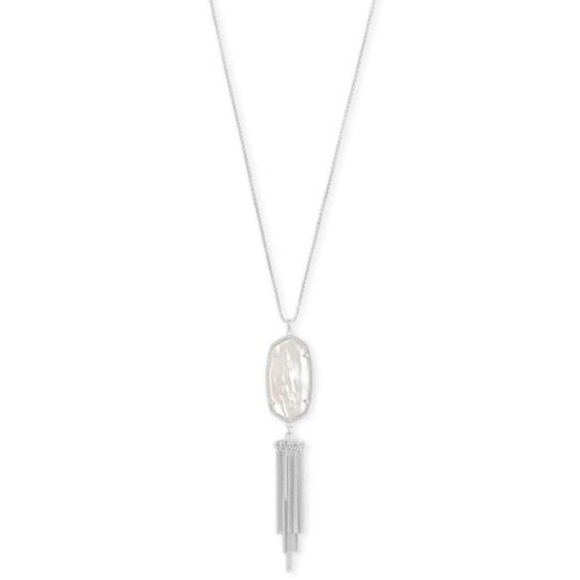 Rayne Silver Long Pendant In Ivory Mother of Pearl - Picture 1 of 6